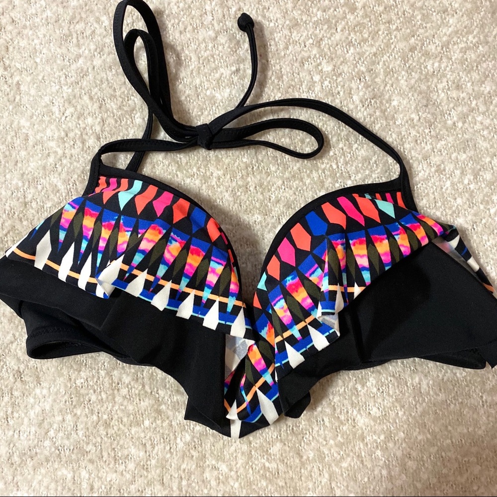 VS PINK Colorful Print Push-Up Black Swim Top